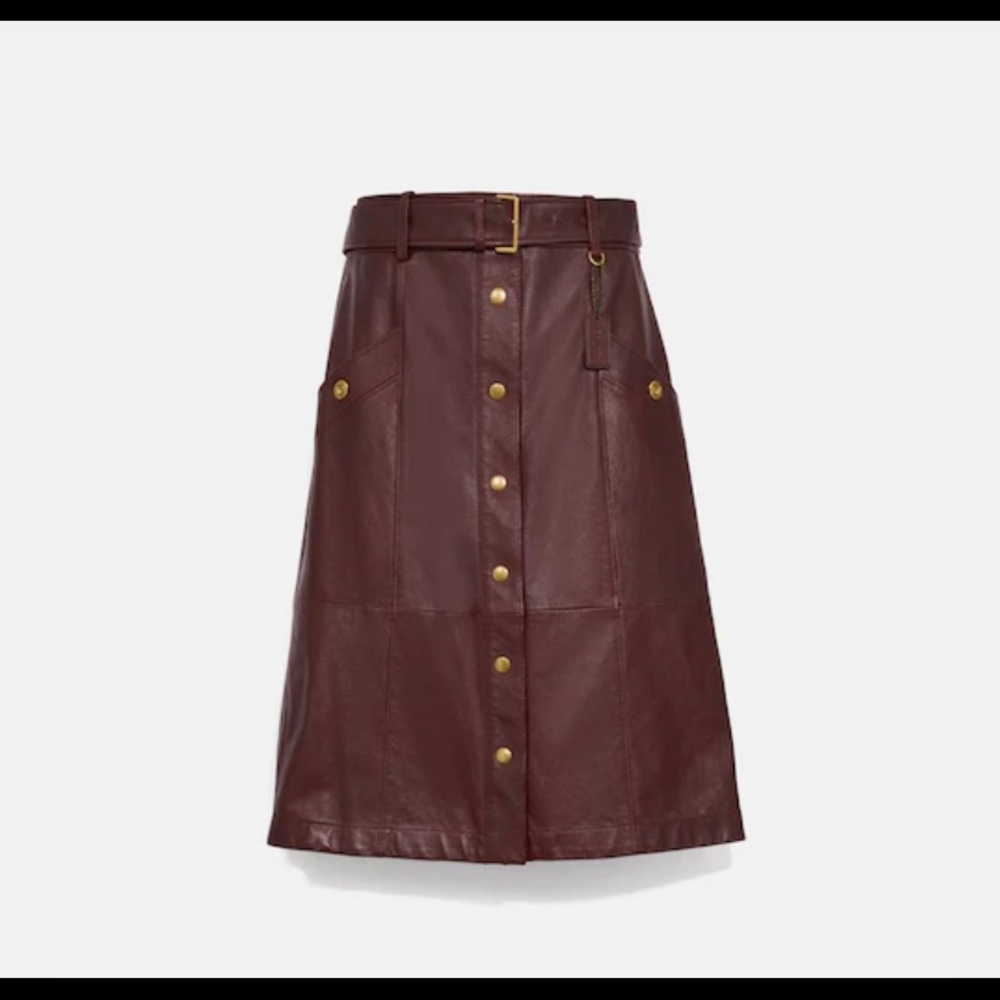 Coach Women’s “Snap Front Leather Skirt”. New With Tags! Size 10!